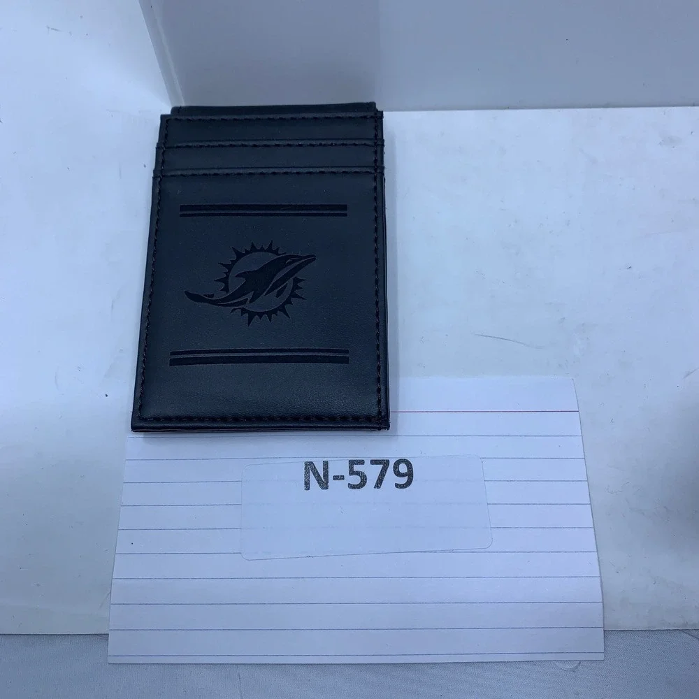 NFL Mens OS Black Miami Dolphins Debossed Logo Bifold Card Holder Wallet New
